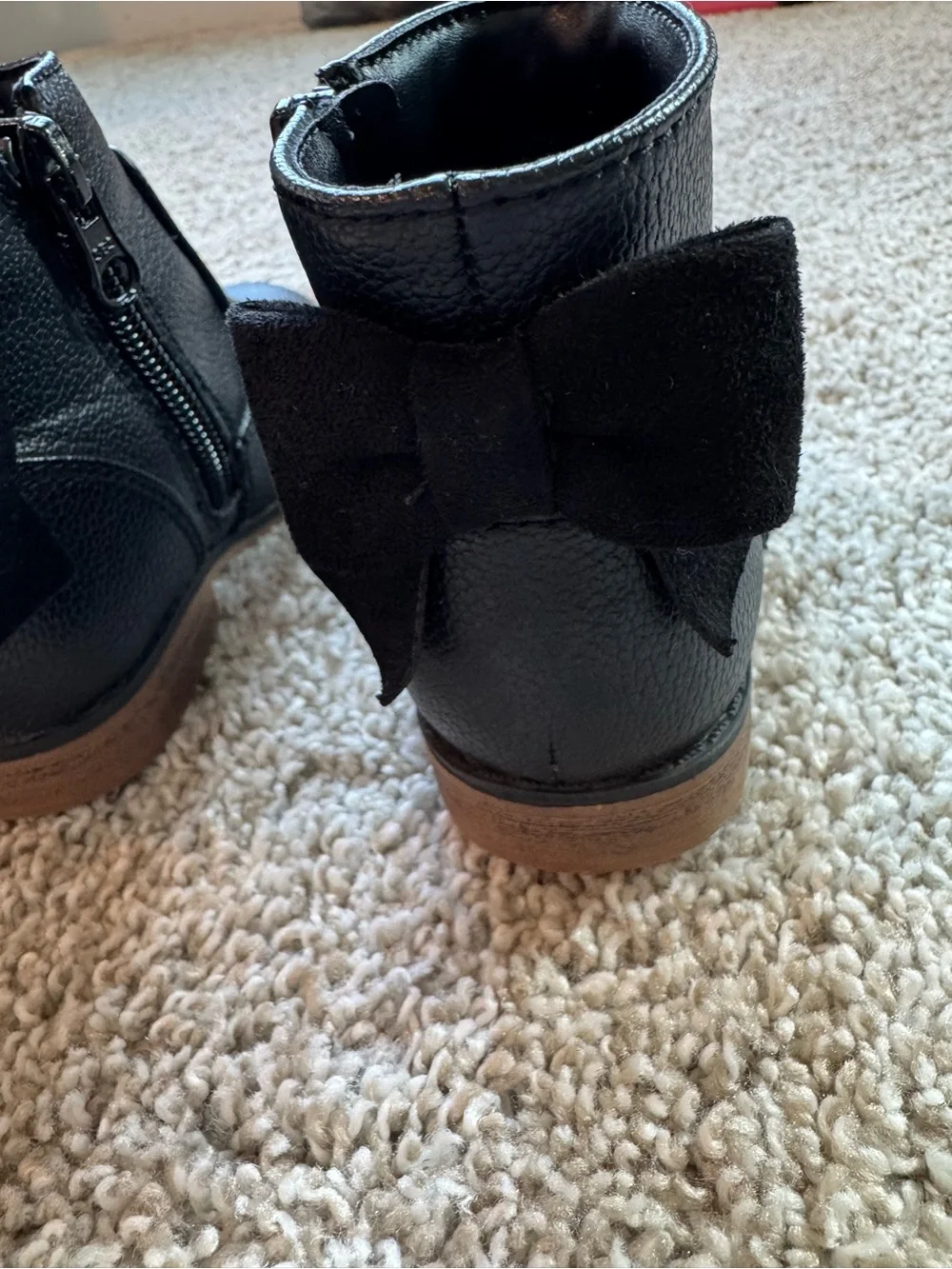 Cat & Jack Girls Black Ankle Boots Size 8 Bow Side Zip Faux Leather